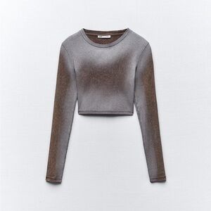 ZARA Spray Paint Effect Washed Long Sleeve Tee (Size M) (Dark Rose & Chrome)